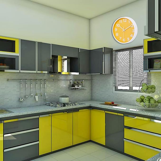 10 Inch Yellow Wall Clock with 3D Big Numbers, Modern Round Silent Non-Ticking Clock, Easy to Read for Kitchen & Office, Bright Housewarming Gifts for Home Decor