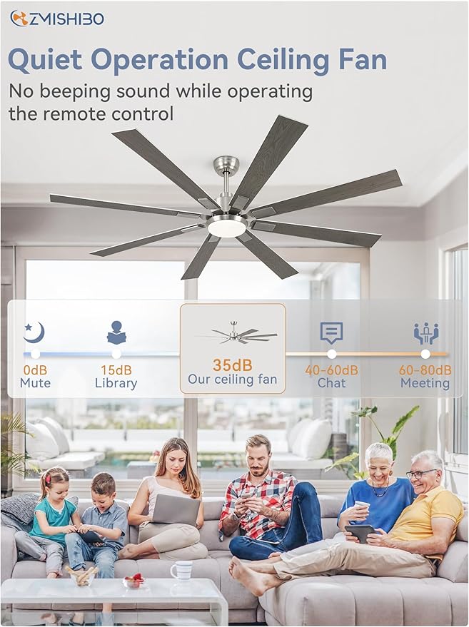 ZMISHIBO 72 inch Brushed Nickel Modern Ceiling Fans with Lights and Remote, Indoor/Outdoor Ceiling Fan for Living Room Patio, 6 Speed Reversible Quiet DC Motor, 3 CCT, Dual Finish Blades