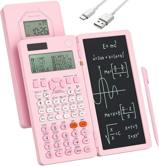 Scientific Calculators, Rudnia Pink Calculator with Alarm Clock, 417 Functions Desktop Calculator Rechargeable, Calculator for School & College Students (Pink)