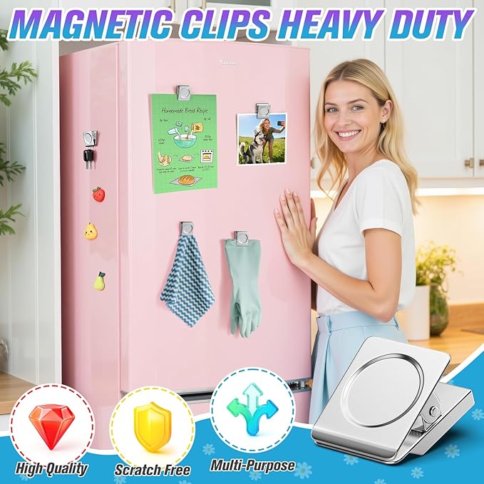 12 Pack Large Magnetic Clips Heavy Duty, Strong Magnet Clips for Notes, Fridge Magnets, Refrigerator Magnets Clip for Organization, Chip Clip Magnets for Whiteboard, Classroom, Cruise, Office