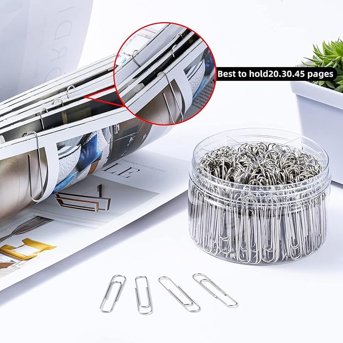 Shiny Silver Jumbo Paper Clips, 1.3 Inch (33mm) & 2 Inch (50mm), 400-Pack for Office, School & Home Document Organizing