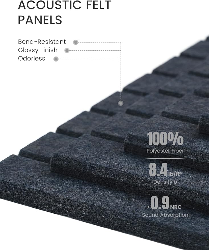 Bumusty Large Cork Board Alternative-47 x35 Felt Bulletin Board, with 30 Pushpins, 70 Adhesive Tabs, 12-Pack Slat Wall Paneling, Cork Boards for Office Push Pin Board Felt Board-Deep Charcoal Blue