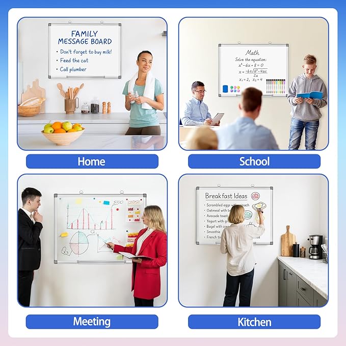 Grtard White Board Dry Erase, 24" x 18" Magnetic Dry Erase Boards, Hanging Magnetic Whiteboard with Marker and Magnets, Dry Erase Board for Wall, Large White Boards Dry Erase for School, Office, Home