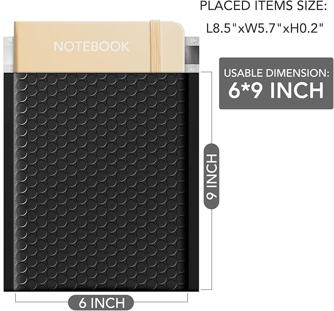 Metronic Bubble Mailers 6x10 Inch 100 Pack Black Usable Size 6x9" Opaque Padded Envelopes Waterproof Bubble Envelopes Cushioning Mailer for Small Business Mailing Makeup Jewelry Gifts