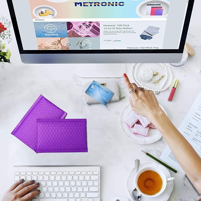 Metronic Bubble Mailers 6x10 Purple, Case of 600, Self-Seal Poly Padded Mailer Envelopes Packaging Bags, Bulk Package Packing Shipping Supplies for Small Business, Boutique, Jewelry, Lip Gloss
