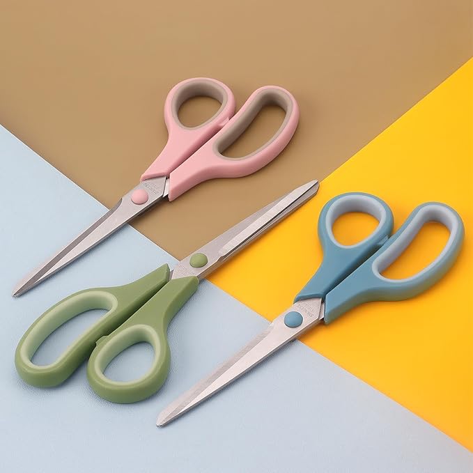 Scissors 8.5 Inch scissors all purpose Bulk Set of 3, Scissors for Office Home School Craft Supplies, Soft Comfort-Grip Right/Left Hand