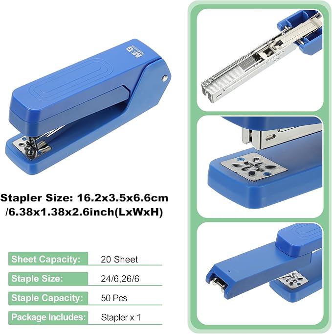 M&G Office Desktop Stapler, 20 Sheet Capacity Basic Staplers Jam Free Standard Stapler Office Accessories Supplies with Two Binding Modes for Home Office Classroom, Blue, 1 Pcs