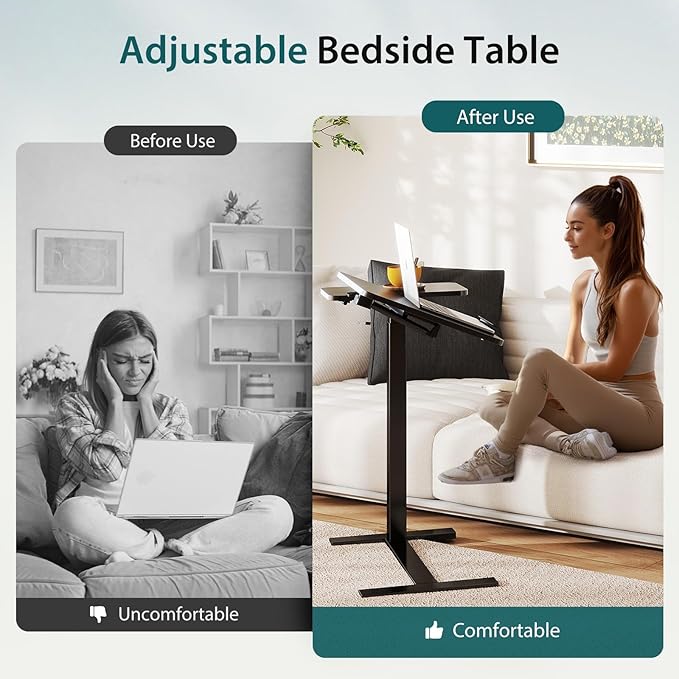 NEWBULIG Rolling Desk Adjustable Height, Small Standing Desks Rolling Table with Wheels, Portable Laptop Mobile Stand with Tiltable Desktop for Teacher Classroom Home Office, Black