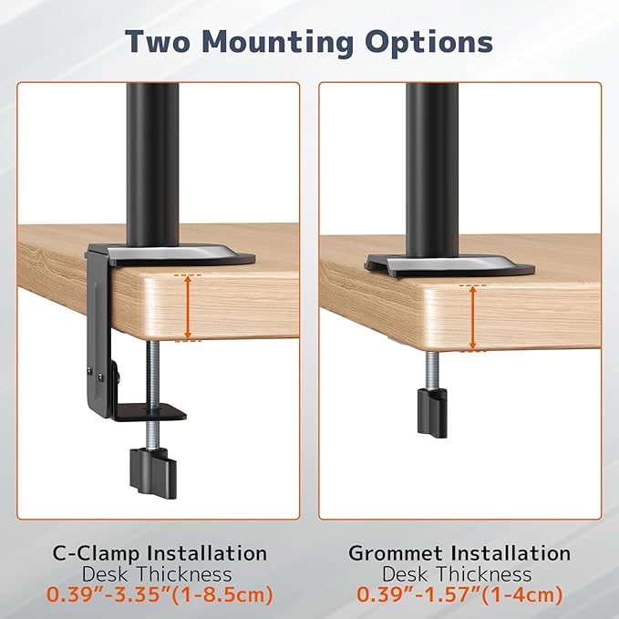 PUTORSEN Dual Monitor Stand for 17-32 Inch Screens,Holds up to 19.8lbs, Full Motion Adjustable Tilt Swivel Rotation, Space-Saving Desk Mount with C-Clamp & Grommet, VESA 75/100mm