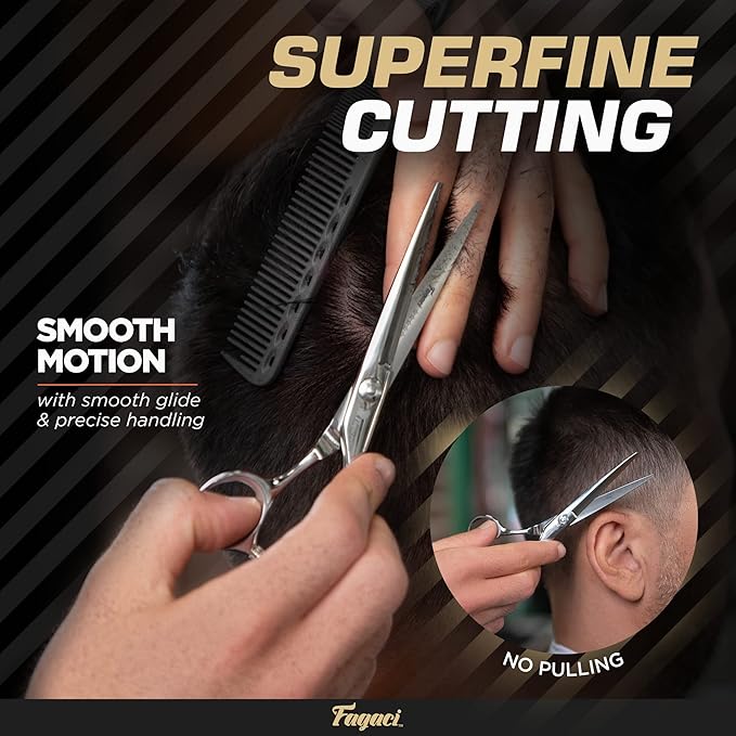 Professional Hair Scissors 7 Inch with Extremely Sharp Blades, 440C Steel Hair Cutting Scissors, Durable, Smooth Motion & Fine Cut, Barber Scissors with Elegant Sheath, Cleaning Leather & Key