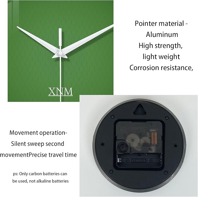 XNM Green Glass Big Wall Clock Battery Operated 20 Inch Modern Clock for Living Room Decor Large Wall Clock Silent