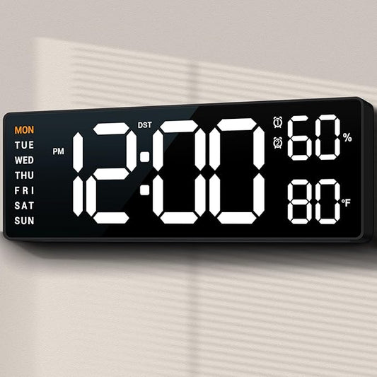10" Digital Wall Clock: Dual Alarm Wall Mount Decor Clock for Living Room Classroom Office Desk, House Warming Gifts New Home Decor, Christmas Gift for Mom Dad Seniors Teen White