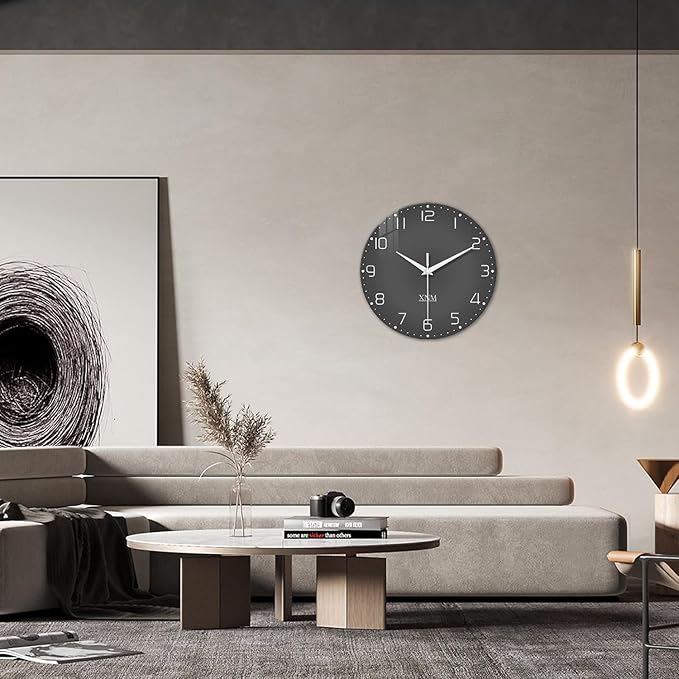 XNM Large Decorative Clocks Battery Operated 20 Inch Dark Grey Wall Clock for Office Round Non Ticking Wall Clock Silent