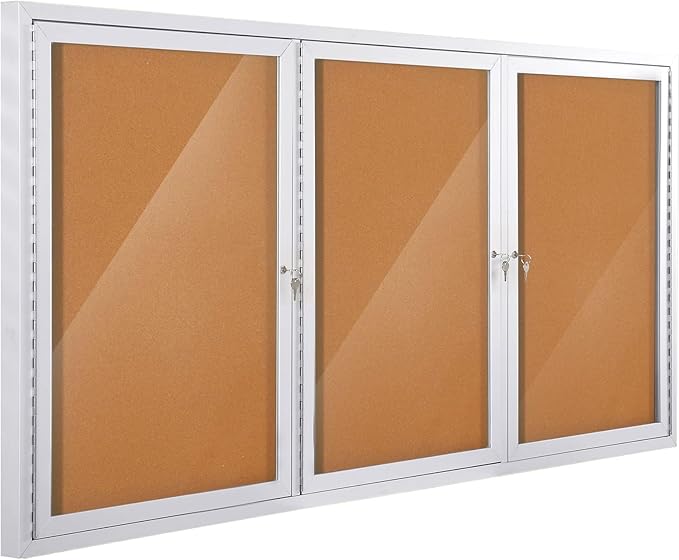 SWANCROWN Enclosed Bulletin Board 94x48in, Outdoor Bulletin Board Weatherproof for Office School Commerce, Cork, Sliver Aluminum Frame