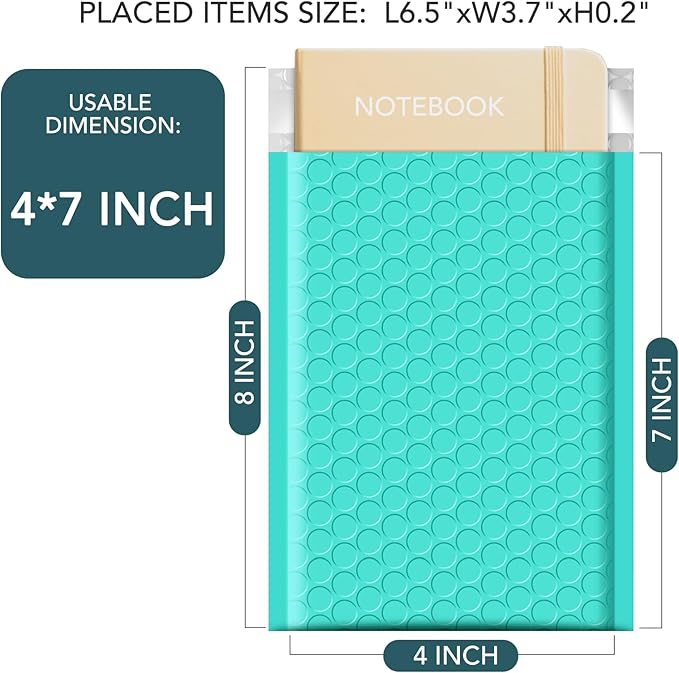 METRONIC Small Bubble Mailers 4x8 200 Pack Teal Bubble Mailer Usable Size 4x7 Self Seal Waterproof Padded Envelopes for Small Business Packaging Sports Cards