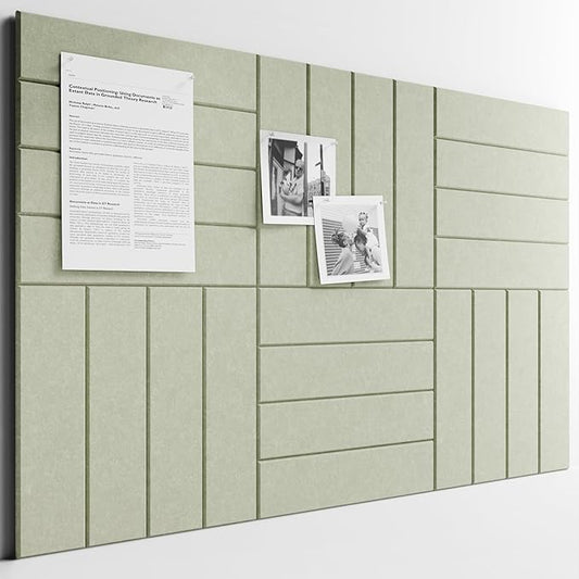 Bumusty Large Cork Board Alternative-36 x24 Felt Bulletin Board Tiles, with 30 Pushpins, 40 Adhesive Tabs, 6-Pack Slat Wall Paneling, Cork Boards for Office Push Pin Board Felt Board-Sage