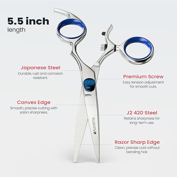 Suvorna Swivel Hair Scissors Professional - Barber Scissors for Hair Cutting - 5.5" J2 420 Japanese Stainless Steel hair cutting scissors for Trimming & Grooming - Hair Shears for Women & Men