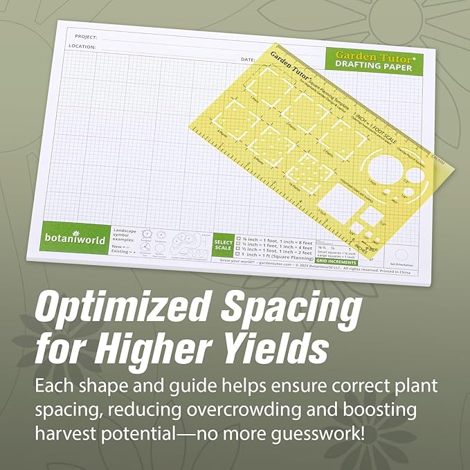 Garden Tutor Square Planning & Drafting Kit – Plan High-Yield Vegetable Gardens with Durable Stencil, Graph Paper & Guide for Grid or Row Designs