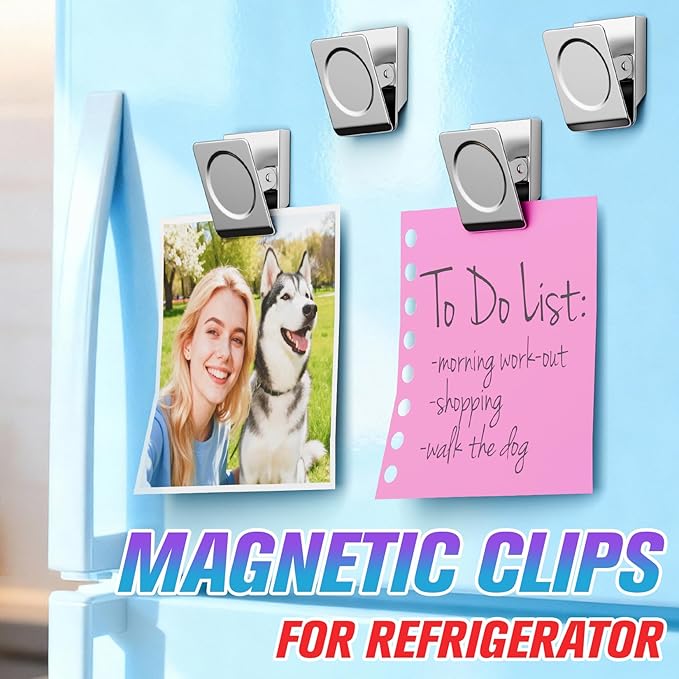 24 Pack Large Magnetic Clips Heavy Duty, Strong Magnet Clips for Notes, Fridge Magnets, Refrigerator Magnets Clip for Organization, Chip Clip Magnets for Whiteboard, Classroom, Cruise, Office