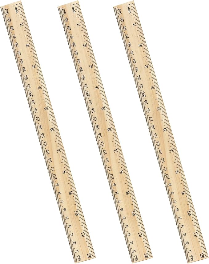 ZZTX 3 Pack Wooden Ruler 12 Inch Rulers Bulk Wood Measuring Ruler for Students Office School Supplies 2 Scale (30 cm)