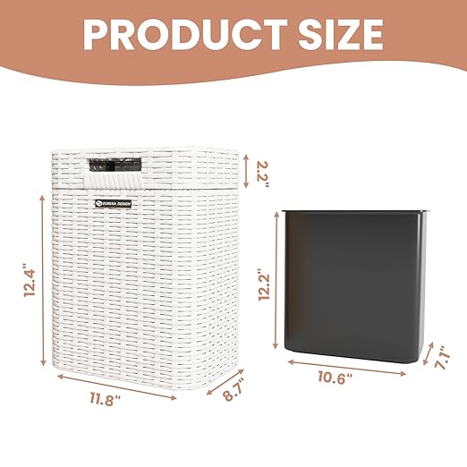 Ypati Handwoven 4 Gallon Rattan Trash Can with Lid, Boho Style Decorative Indoor and Outdoor Trash Bin with Shelf, Waste Basket for Bathroom, Patio, Study, with Trash Bags, Porcelain White, Eureka