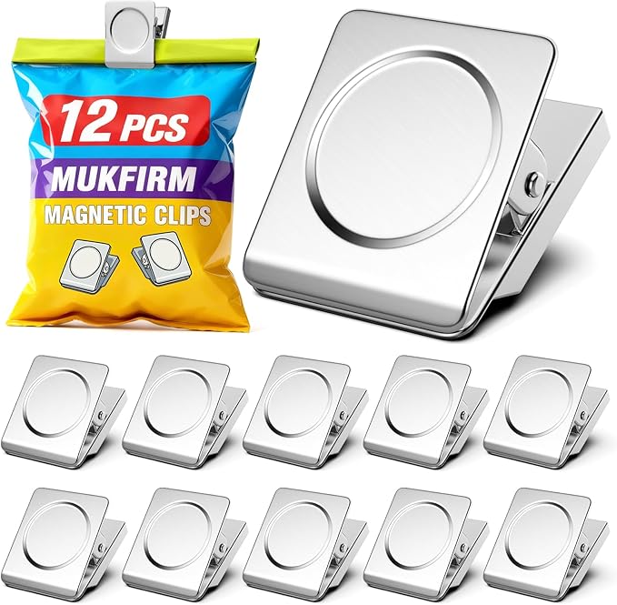 12 Pack Large Magnetic Clips Heavy Duty, Strong Magnet Clips for Notes, Fridge Magnets, Refrigerator Magnets Clip for Organization, Chip Clip Magnets for Whiteboard, Classroom, Cruise, Office