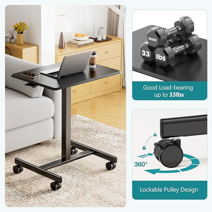 NEWBULIG Rolling Standing Desk Adjustable Height Black, Mobile Standing Desks with Wheels, Portable Table Medical Rolling Computer Cart, Podium Stand with Metal Frame for Teacher Classroom Laptop