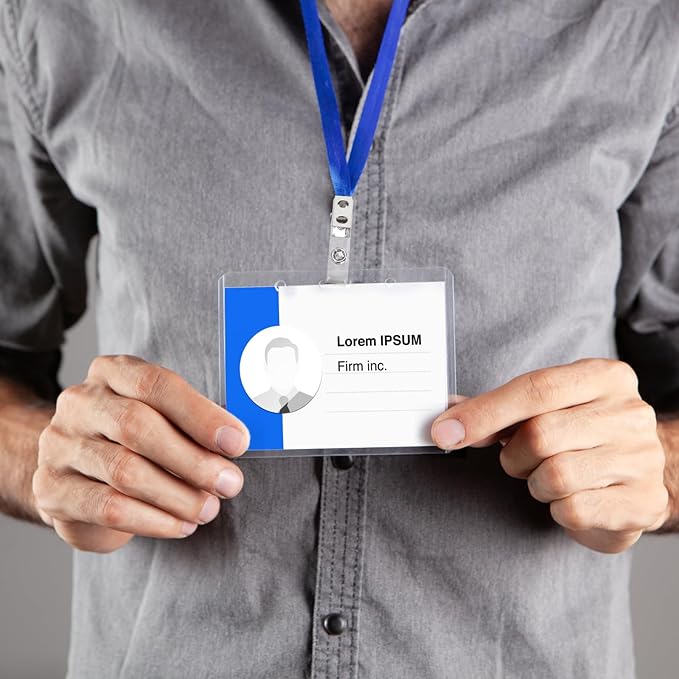 WUWEOT 300 Pack Metal ID Badge Clips, Double Hole Alligator Strap With Clear PVC Straps for Name Tags, Cards and Cage Badge Holders, Office Supplies