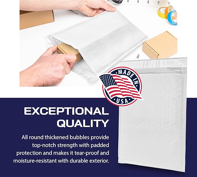 50-Pack Waterproof Poly Bubble Mailers 12.5 x 19 - Thick, Durable, Instant Seal Envelopes with Strong Adhesive - Protective Shipping Mailers for Jewelry, Cosmetics, SD Cards, USB Cables