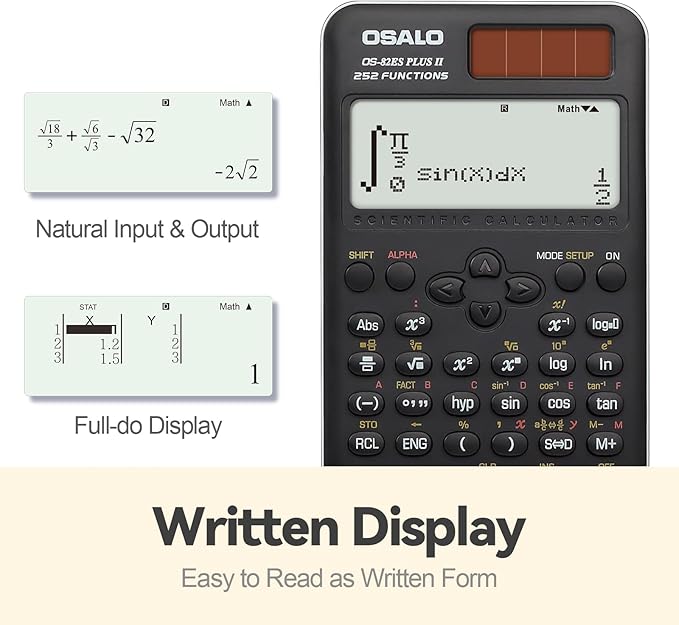 OSALO Scientific Calculator 252 Functions 2-line Written Display & Battery Solar Calculators for Secondary Students (OS-82ES-2)