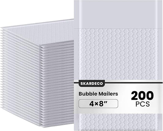 Bubble Mailers 4x8inch 200Pack Gray Bubble Mailers Self-Seal Padded Mailing Envelopes Bubble Opaque Padded Mailer for Small Businesses to Package and Mail Jewelry Cosmetics#000（white，gray）