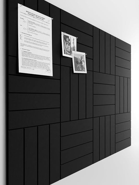 Bumusty Large Cork Board Alternative-47 x35 Felt Bulletin Board Tiles, with 30 Pushpins, 70 Adhesive Tabs, 12-Pack Slat Wall Paneling, Cork Boards for Office Push Pin Board Felt Board-Black