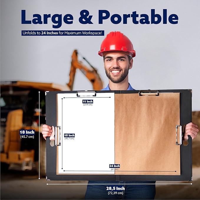 18x24 Clipboard - Foldable 18x24 File Folder & Drawing Board - Folds to 11x17 Clipboard, 4 Clips, Corner Protectors, Portable Art Portfolio, Architecture Folder, 11x17 Binder, Portfolio Binder (Black)