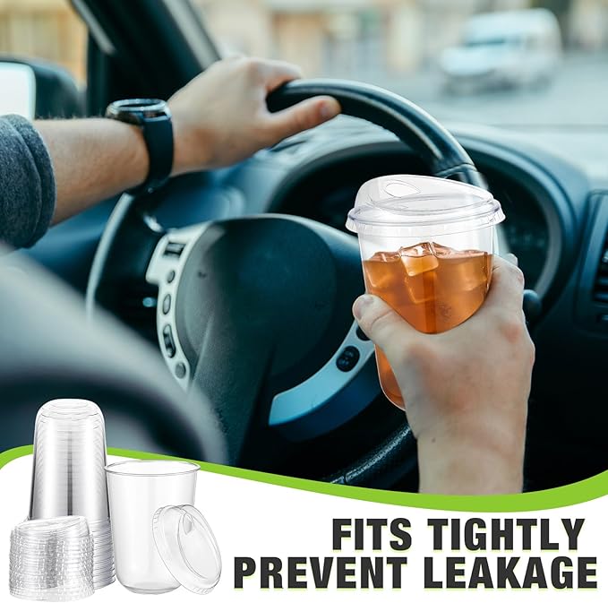 50 Sets Clear Plastic Coffee Cups with Sip Lids, Disposable Plastic PET Crystal Cups for Iced Coffee, Smoothie, Cold Beverage, Drink Shops and Party Catering(Clear,16 oz)