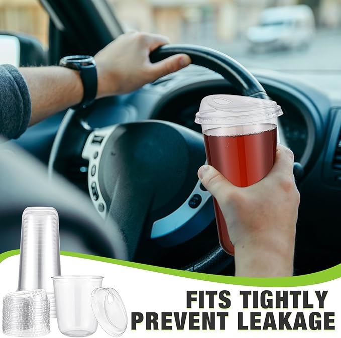 50 Sets Clear Plastic Coffee Cups with Sip Lids, Disposable Plastic PET Crystal Cups for Iced Coffee, Smoothie, Cold Beverage, Drink Shops and Party Catering(Clear,20 oz)