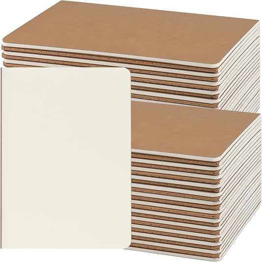 ZCZN 50 Pack A5 Kraft Notebooks Bulk, 8.15x5.5 Inches Blank Journaling Notebooks, Notebooks for Work, Composition Notebooks for School, Journal notebooks for kids, 60 Pages