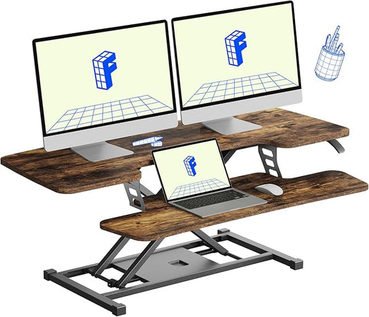 FLEXISPOT FLXISPOT 42-inch Standing Desk Converter, Sit to Stand Dual Monitor and Laptop Workstation with Wide Keyboard Tray, Rustic Color