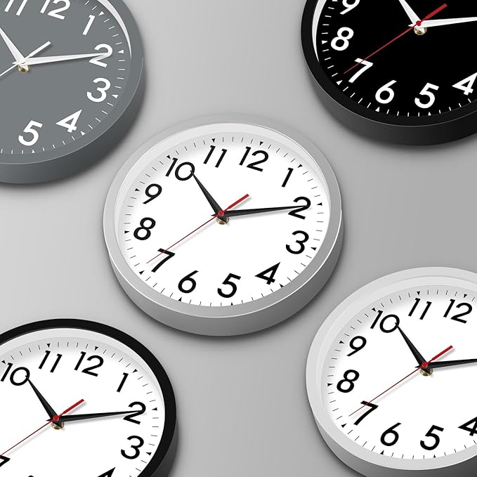 12 Inch Wall Clock Battery Operated Silent Non Ticking Analog Modern Decorative for Office Kitchen Outdoor Living Room Classroom Bedroom Bathroom School(White)