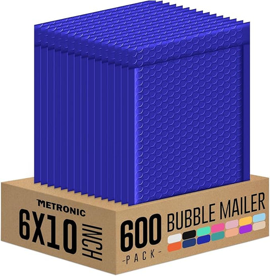 Metronic Blue Bubble Mailers 6x10 600 Pack Self-Seal Padded Mailer Usable Size 6x9'' Padded Envelopes, Bubble Mailers Bulk Package Packing Shipping Supplies for Small Business, Boutique