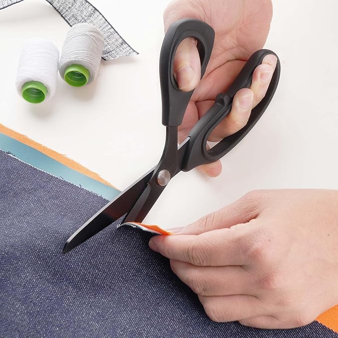 9 inch Black Office Scissors All Purpose, Sewing Scissors for Fabric Cutting, Sharp Titanium Coated Blade, Comfort Grip Soft Handles for Diy Craft, Paper, Art, School, Home