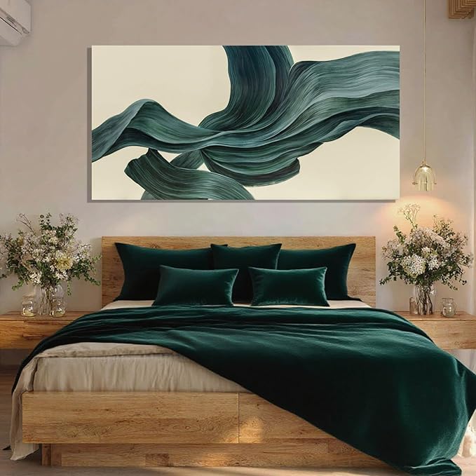 ZENPEE Large Green Abstract Wall Art and White Minimalist Canvas Wall Art, Home Decor, Office Wall Decor, Dining Room Wall Decor, Room Posters, 29" x 58"