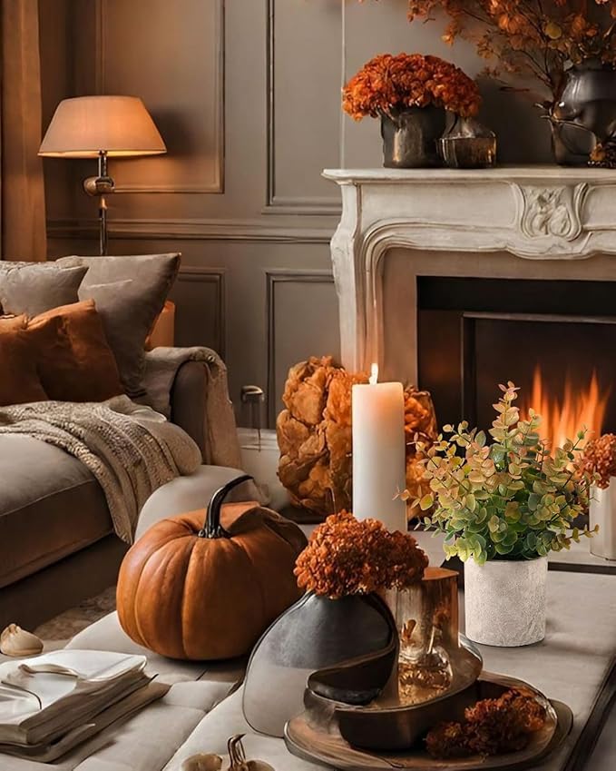 2 Pack Small Fake Plants Fall Eucalyptus Potted Artificial Plants for Home Shelf Office Bathroom Desk Farmhouse Room Coffee Table Decor Fall Decor(Yellow)