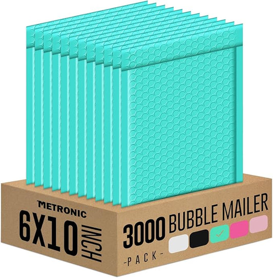 Metronic 3000 Pack Bubble Mailers 6x10 Inch Teal Bubble Mailer Usable Size 6x9'' Waterproof Padded Envelopes for Packaging, Shipping, Mailing, Small Business Supplies