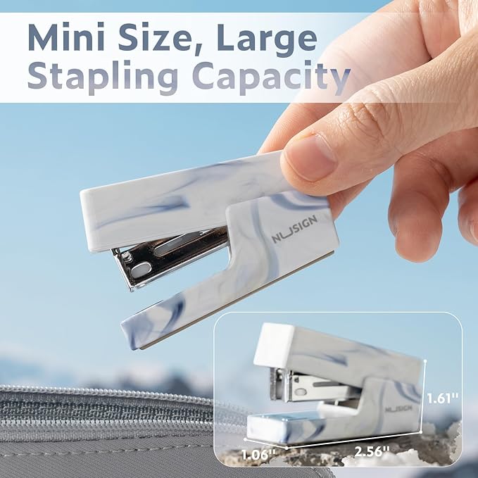 Mini Stapler with 830 Staples, Small Cute Desk Staplers, 25 Sheet Capacity, Fluid Blue