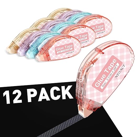 12 Pack Scrapbook Tape, Double Sided Tape Roller for Crafts,0.31In x 26 Ft Adhesive Glue Tape Runner for Scrapbooking,Junk Journal Supplies and Craft Supplies Gift Wrapping