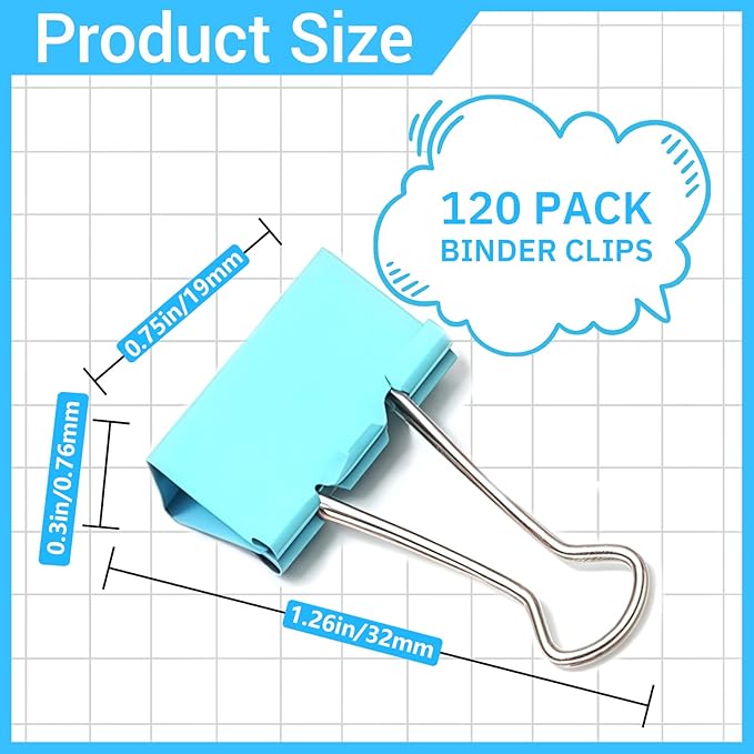 120 Pcs Small Binder Clips Assorted Colored, 0.75in/19mm Mini Binder Paper Clips, Paper Clamps for Office Supplies, Home, School,Business Document Organizing (Blue, Pink, Yellow, Green)