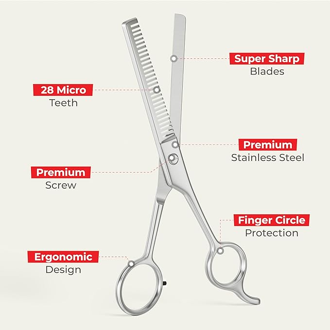 Suvorna Thinning Shears for Hair Cutting - 28 Teeth Razor Sharp Edge Hair Thinning Scissors for Blending and Layering - 6.5" Stainless Steel Texturizing Shears for Men and Women