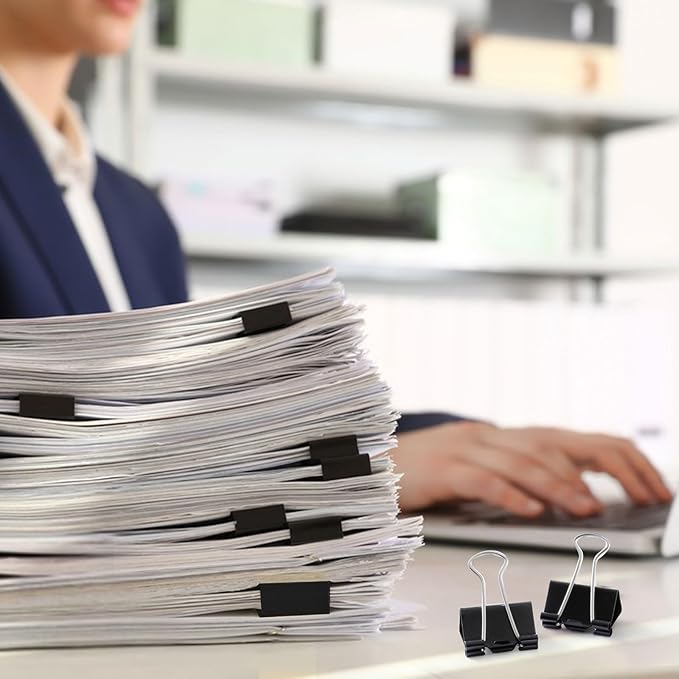 Medium Binder Clips, 36 Pack, 1-1/4 Inch, 1.25 Inch, Standard 32mm, Black, Capacity 0.6 Inch, Fold Clamp, Paper Clips, Office and School Supplies