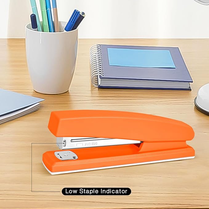 Stapler 25 Sheet Capacity with 1000 Staples and Staple Remover - Staplers for Desk, Non-Slip Office Stapler with Staples, Orange