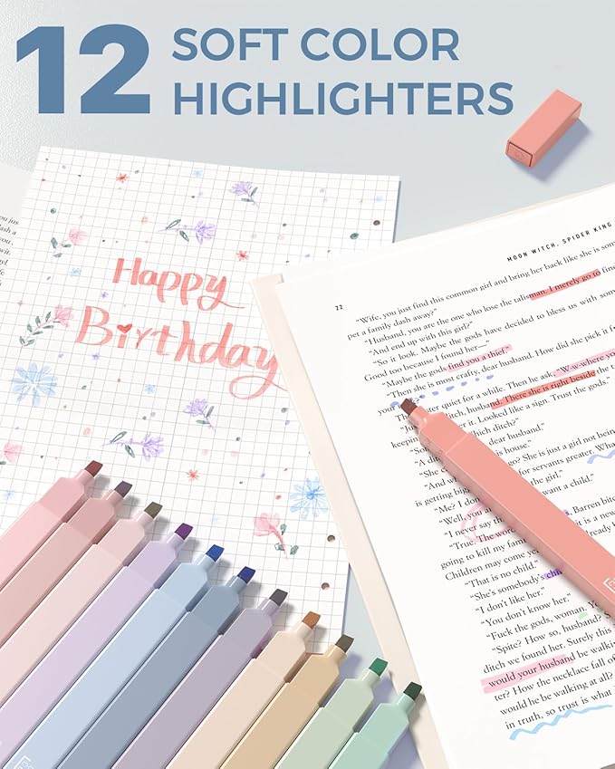 Four Candies 56 PCS Aesthetic School Supplies with Cute Pencil Case, 6 Multicolor Pen, 12 Pastel Highlighters, 5 Gel Pens Black Ink, 9 Mechanical Pencils for Student Stationary Set Preppy Stuff (Blue)